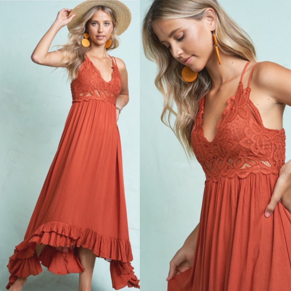 Marsala | Boho Crochet Floral Lace Maxi Dress - Picture 5 of 6